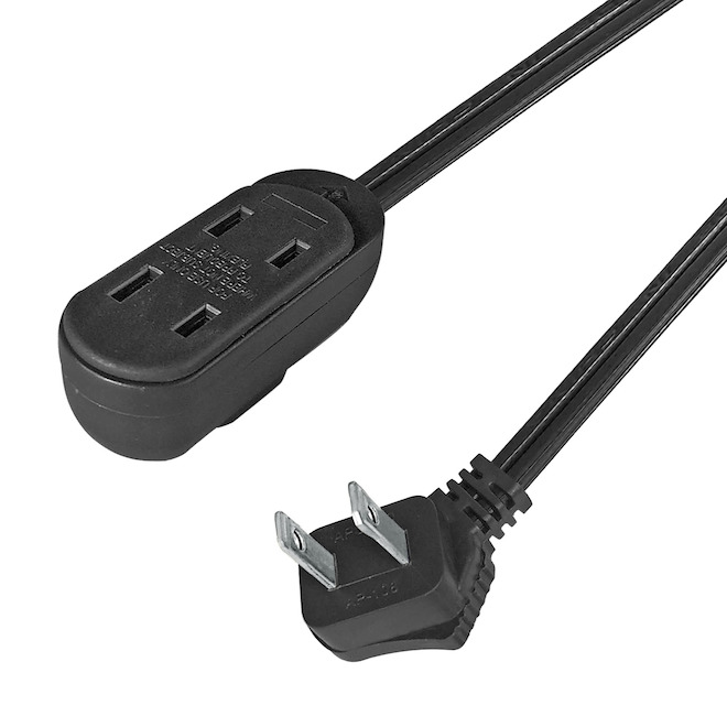 VALU+ Extension Cord 4-m with Built-In Outlet Safety Cover and Flat Plug - Black