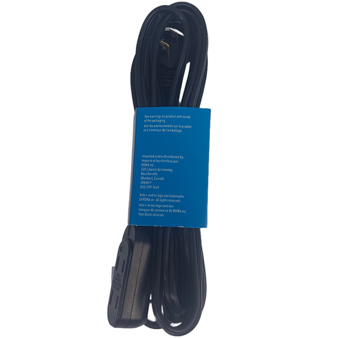 VALU+ Extension Cord 4-m with Built-In Outlet Safety Cover and Flat Plug - Black
