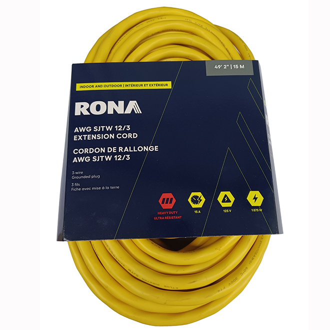 RONA Electric Extension Cord 15-m for Outdoors with Locking Connector - Yellow