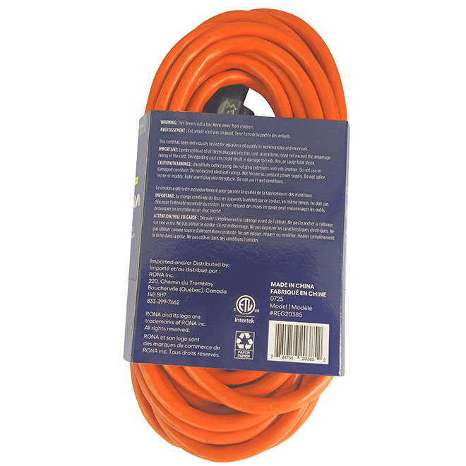 RONA Electric Cord 7.5-m with 1 Outlet for Outdoors - Orange