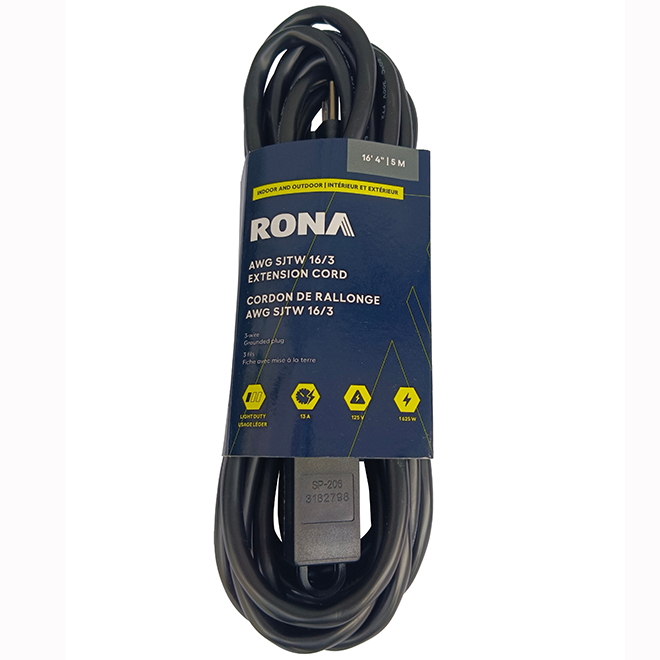 RONA Extension Cord for Indoors 5-m with 3 Outlets - Black