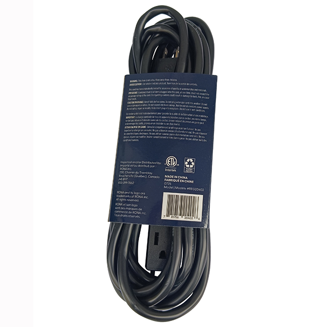 RONA Extension Cord for Indoors 5-m with 3 Outlets - Black