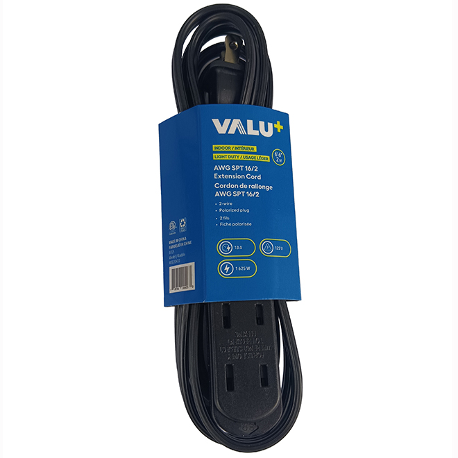 VALU+ Extension Cord 2-m with 3 Outlets and Built-In Outlet Safety Cover - Black