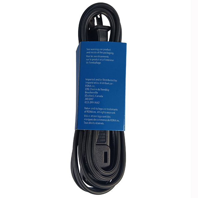 VALU+ Extension Cord 2-m with 3 Outlets and Built-In Outlet Safety Cover - Black