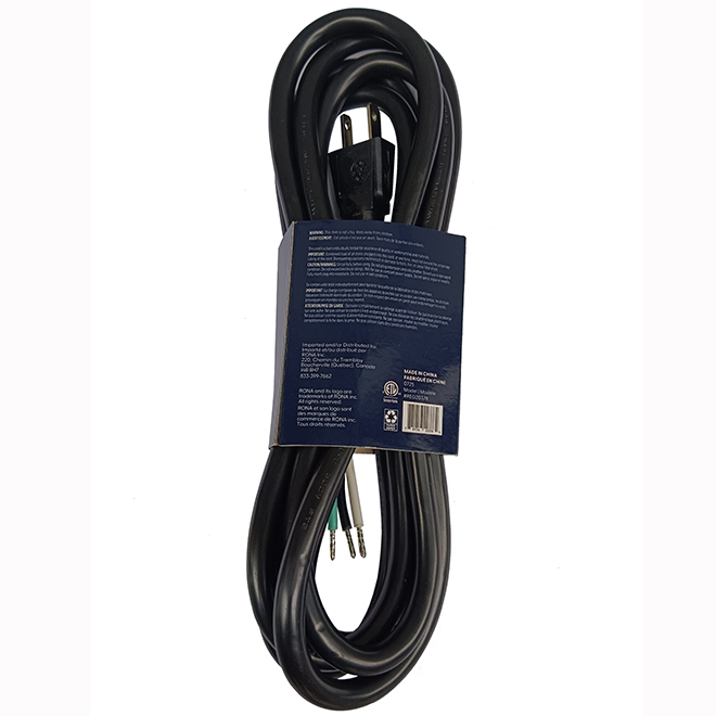 RONA Replacement Power Cord 9-ft with 3 Wires and 1 Plug - Black