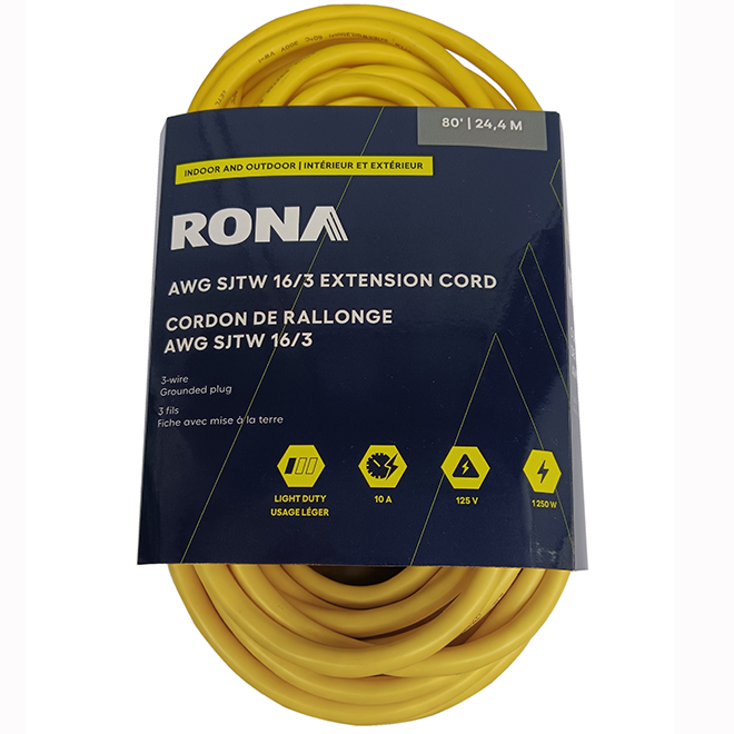 RONA Extension Cord for Indoors 80-ft with 1 Outlet - Yellow