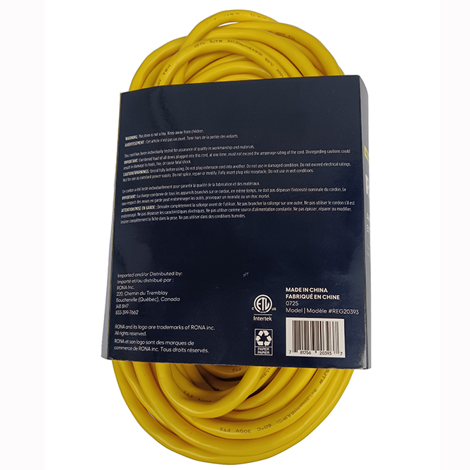 RONA Extension Cord for Indoors 80-ft with 1 Outlet - Yellow