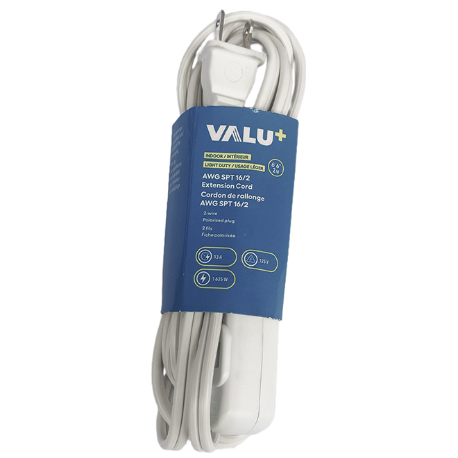 VALU+ Extension Cord 2-m with 3 Outlets and Built-In Outlet Safety Cover - White