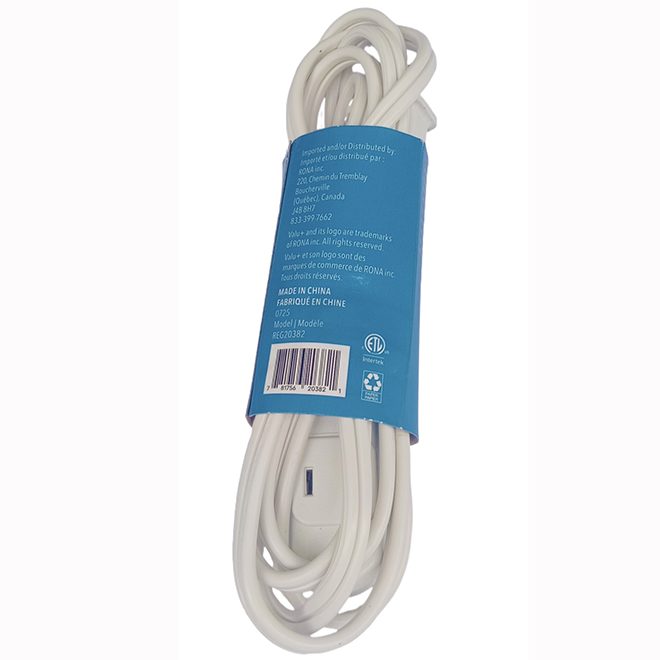 VALU+ Extension Cord 2-m with 3 Outlets and Built-In Outlet Safety Cover - White
