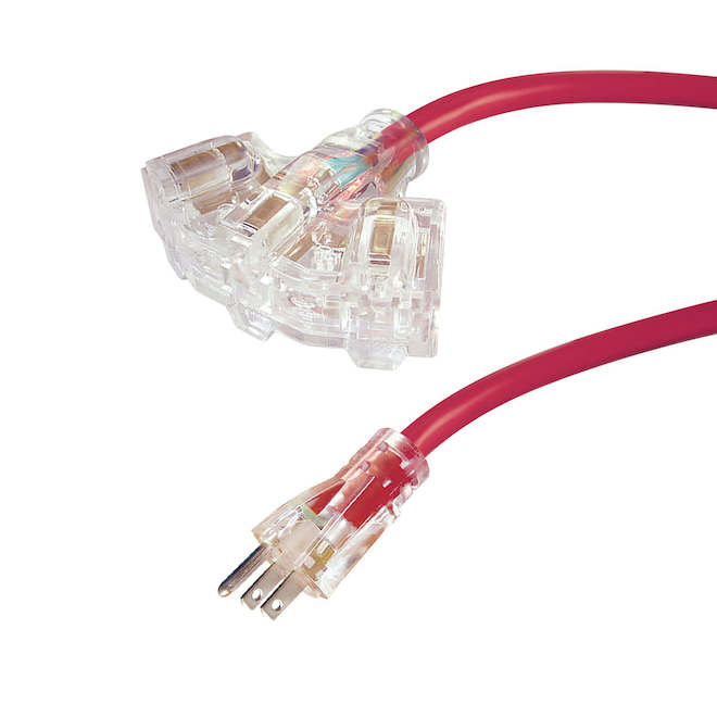 RONA Electric Cord 1-m with 3 Outlets and Lighted Ends for Outdoors - Red