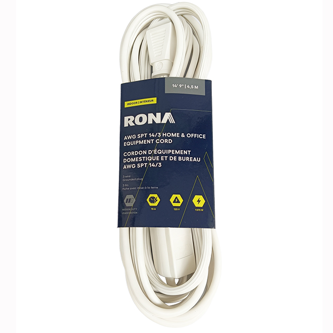 VALU+ Multi-Purpose Electric Extension Cord 4.5-m with 3 Outlets and Flat Plug - White