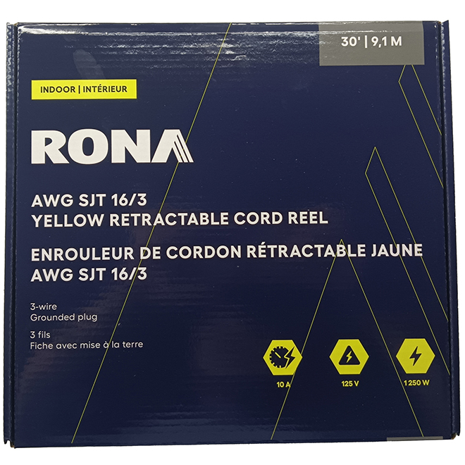 RONA Extension Power Cord with Reel Retractable with 3 Outlets - 30-ft