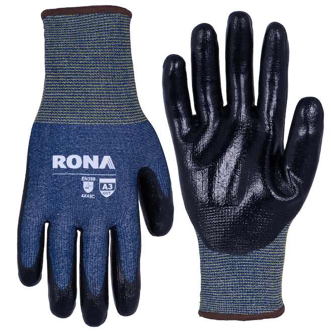 RONA Work Gloves in HPPE Shell and Nitrile Coating Blue - Large