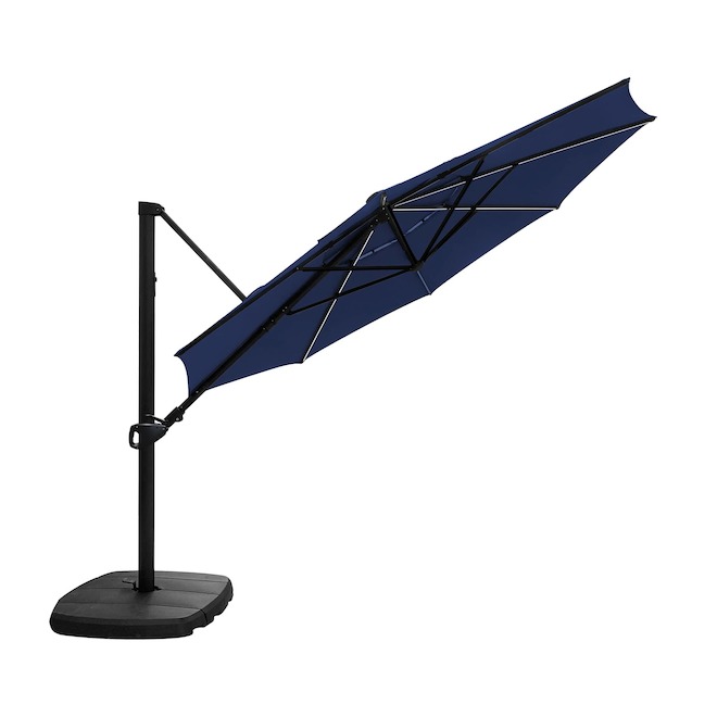 Landon & Co. Cantilever Patio Sun Umbrella 11-ft with LED Lights and Swivel Base - Navy