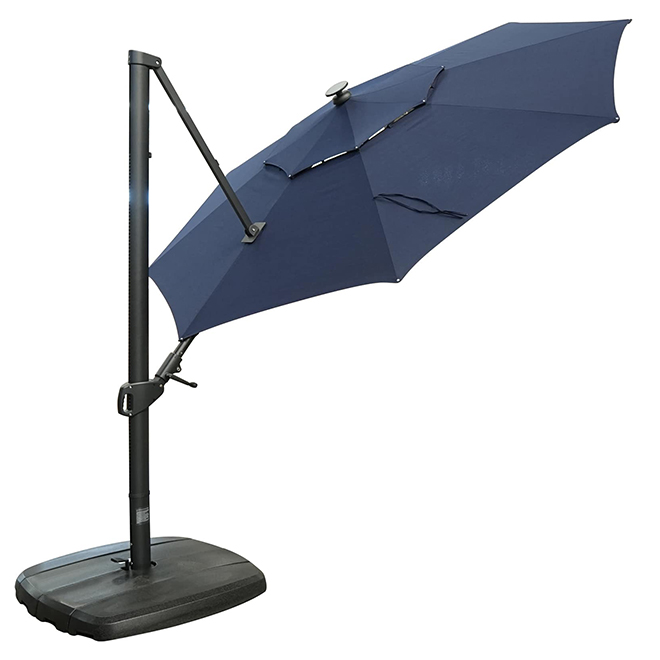 Landon & Co. Cantilever Patio Sun Umbrella 11-ft with LED Lights and Swivel Base - Navy