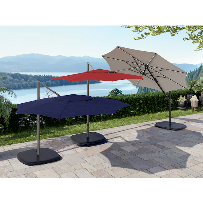 Landon & Co. Cantilever Patio Sun Umbrella 11-ft with LED Lights and Swivel Base - Navy