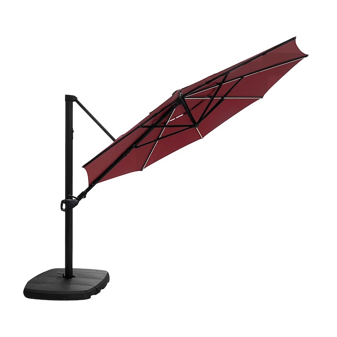 LANDON&CO Landon & Co. Offset Patio Umbrella Red Canopy with LED