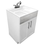 Cuve de lavage Technoform autoportante avec armoire, drain et robinet rétractable, 22 po x 24 po, blanc