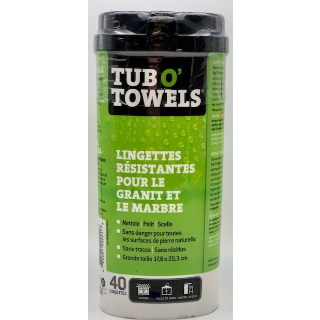 Lingettes de nettoyage pour granit et marbre par Tube O' Towels, paquet de 40