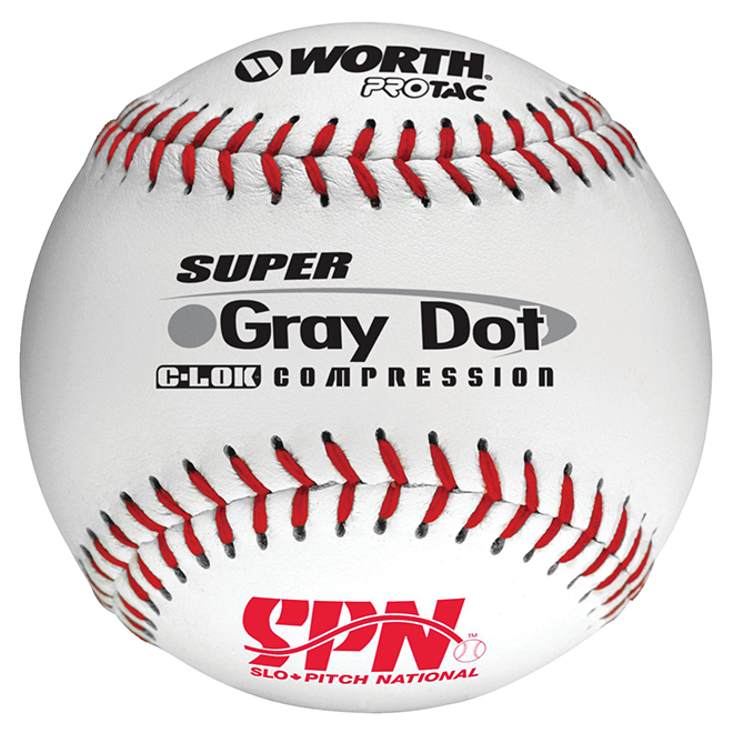 Slo Pitch Softball - Gray Dot - White/Red - 12"