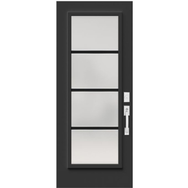 JELD-WEN 34-in x 80-in Painted Black/ White Frosted Glass Steel Entry Door