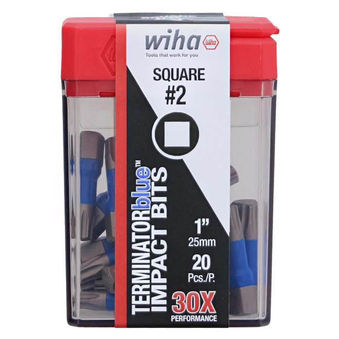 Wiha TerminatorBlue Impact Steel #2 Square Screwriver Bit Set - 1-in - 20 Pieces
