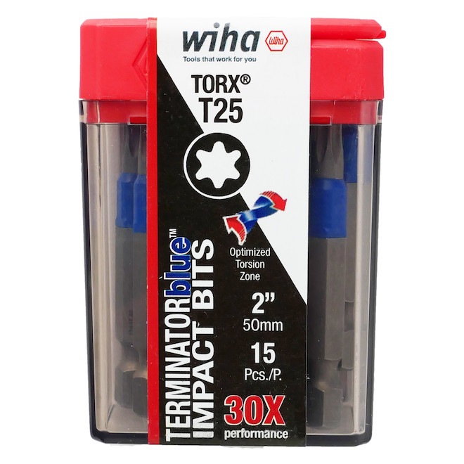 Wiha TerminatorBlue Steel 2-in T25 Torx Impact Screwdriver Bits - 15 Pieces