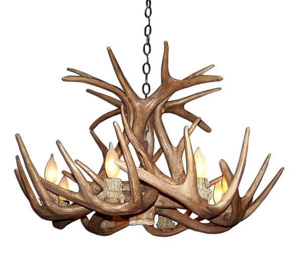 Chandelier en faux bois Whitetail, 6 lumières, brun