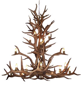 Chandelier en faux bois de wapiti, 20 lumières, brun