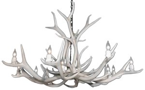 Chandelier en faux bois de wapiti, 12 lumières, blanc