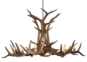 Chandelier en faux bois de wapiti, 12 lumières, brun