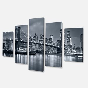 New York City panorama de nuit, tableau, 60"x32", 5 pièces