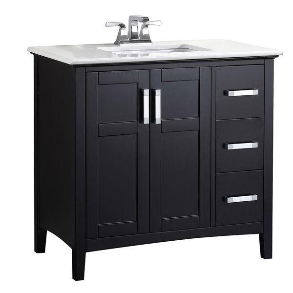 Simpli Home Winston 36in Black With Sink Bombay Off White Quartz