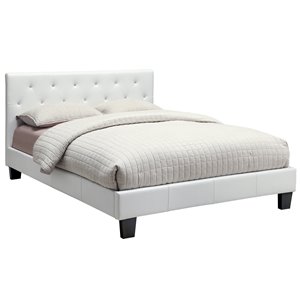 Double Faux Leather Crystal Tufted Platform Bed - White