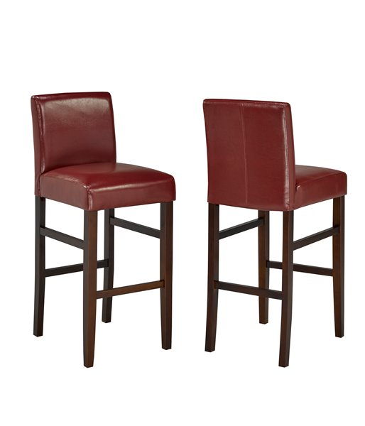 Bras Red Faux Leather Bar Stool Set, Faux Leather Bar Stools Set Of 2