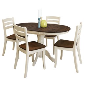 Extendable Solid Wood Dining Set - Dark Brown/Cream - 5 pcs
