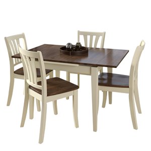 Extendable Solid Wood Dining Set - Dark Brown/Cream - 5 pcs