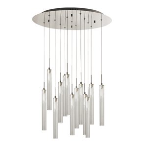 Luminaire suspendu, 13 branches verre, tubes blancs givrés