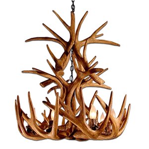 Canadian Antler Designs Reproduction Brown 9-Light Whitetail Antler Chandelier