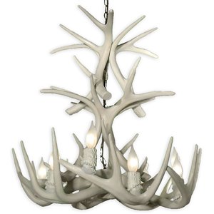 Canadian Antler Designs Reproduction White 9-Light Whitetail Antler Chandelier