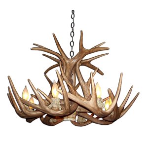 Chandelier en faux bois Whitetail, 6 lumières, brun