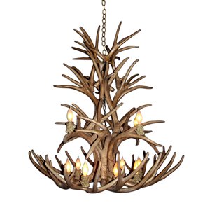 Canadian Antler Designs Reproduction Brown 12-Light Mule Deer Antler Chandelier