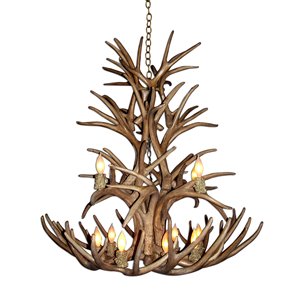 Chandelier en faux bois Whitetail, 12 lumières, brun