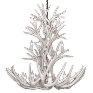 Canadian Antler Designs Reproduction White 12-Light Mule Deer Antler Chandelier
