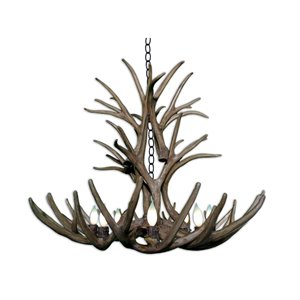 Canadian Antler Designs Reproduction Brown 8-Light Mule Deer Antler Chandelier