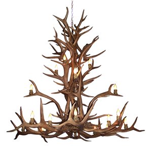 Chandelier en faux bois de wapiti, 20 lumières, brun