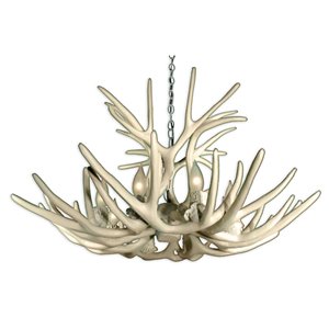 Canadian Antler Designs Reproduction White 6-Light Elk Antler Chandelier