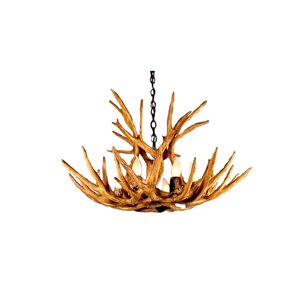 Chandelier en faux bois de wapiti, 6 lumières, brun