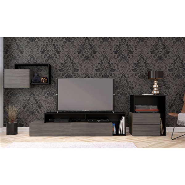 Nexera Damask Bark Grey and Black TV Stand