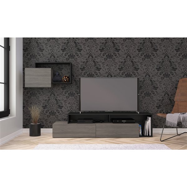 Nexera Damask Bark Grey and Black TV Stand